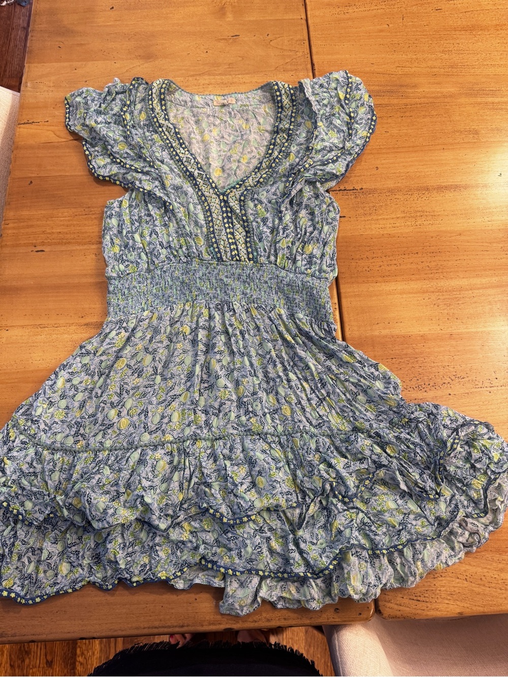 Poupette St. Barth Light Blue Floral Smocked Waisted Dress